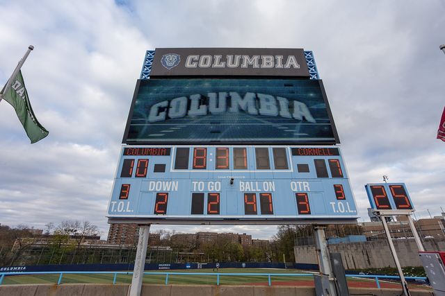Columbia scoreboard at Wien Stadium. Cornell vs Columbia football at Wien Stadium, Nov 17, 2018
