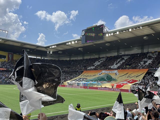 FC Lugano fans before the 2023 Swiss Cup Final against BSC Young Boys at Wankdorf-Stadium in 2023
