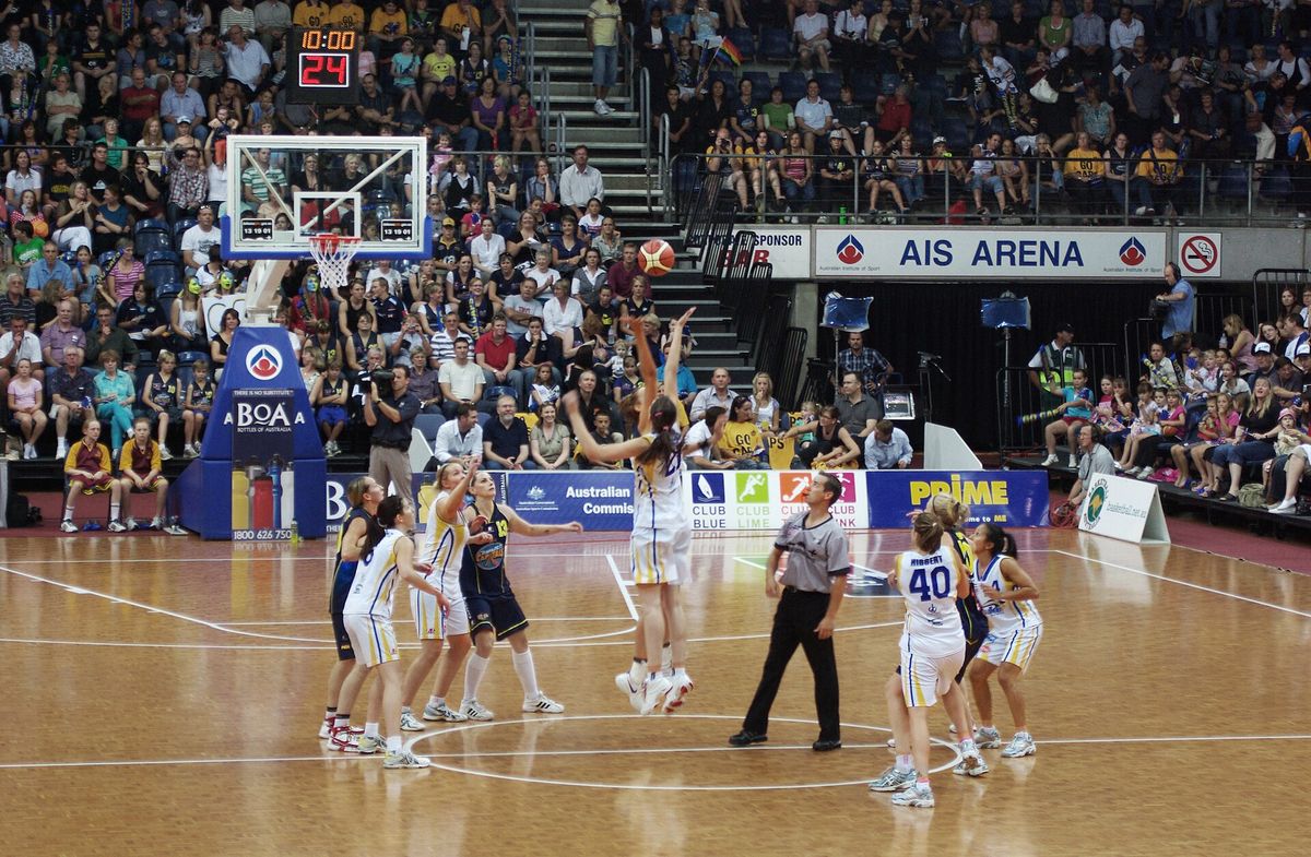 The tip-off for the 2008/2009 WNBL Grand Final match between the Canberra Capitals and the Bulleen Boomers at AIS Arena . Canberra won 61-58.
